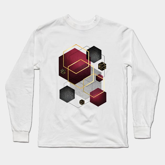 Geometric Hexagons in Red and Black Long Sleeve T-Shirt by UrbanEpiphany